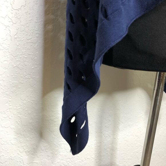 Milly navy blue open circle knit open drape front silk blend cardigan size Small - Picture 7 of 14